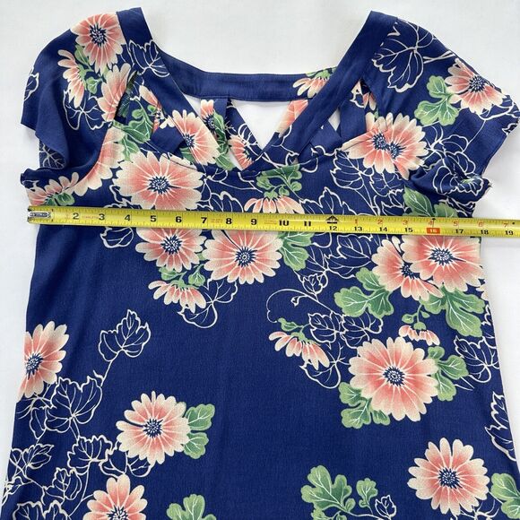 Anthropologie Maeve Floral Cut-out Blouse Top Size 0 Blue Pink - Picture 5 of 9